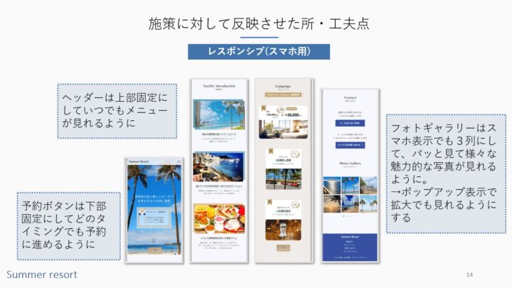 Summer resort企画書施策に対して反映させた所・工夫点