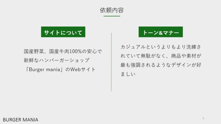 バーガーマニア依頼内容